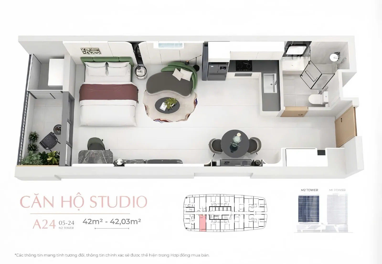 Layout căn hộ điển hình tòa Dimond Tower. Ảnh: DDI.
